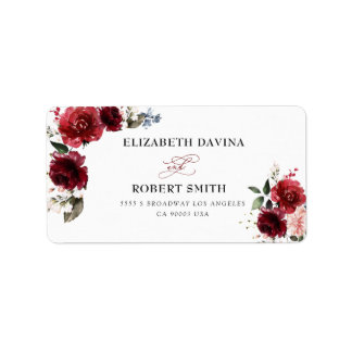Étiquette Mariage blanc rustique à la florale rouge