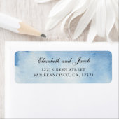 Étiquette Mariage bleu aquarelle. Adresse nautique moderne (En situation)