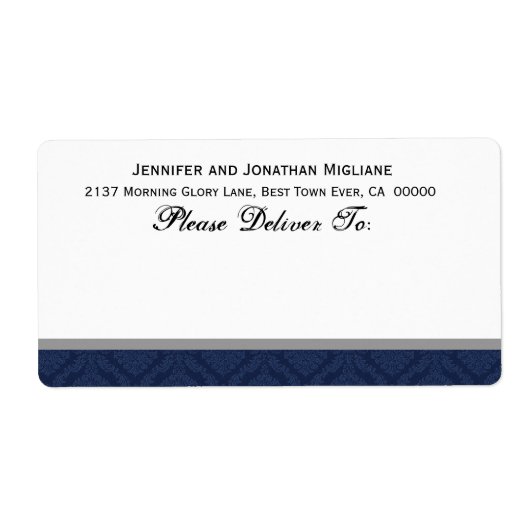 Étiquette Mariage bleu de la marine Damask (Devant)