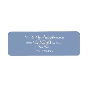 Étiquette Mariage Bleu Poussiéreux Monogramme Adresse de Ret