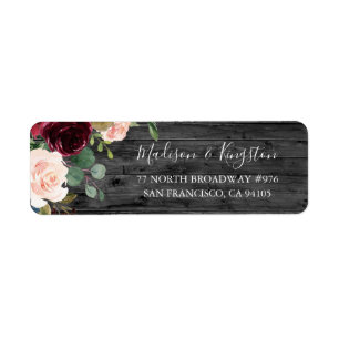 Étiquette Mariage Bois de Charbon Rustique Rouge Bourgogne V