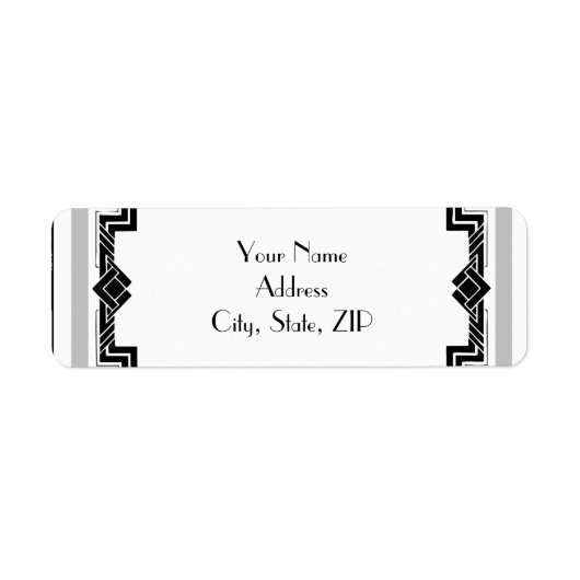 Étiquette Mariage cadre Art déco noir blanc et argent (Devant)