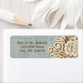 Étiquette mariage campagnard en dentelle beige bleu rustique (En situation)