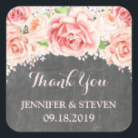 Étiquette Mariage Chalkboard Pink Watercolor<br><div class="desc">Merci mariage vous préférez les étiquettes autocollants vintage dans un motif rustique de tableau noir avec motif de fleurs d'aquarelle rose rousse. Une belle façon de décorer les faveurs de mariage.</div>