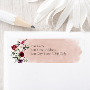 Étiquette Mariage champêtre avec des roses Bourgogne et rose