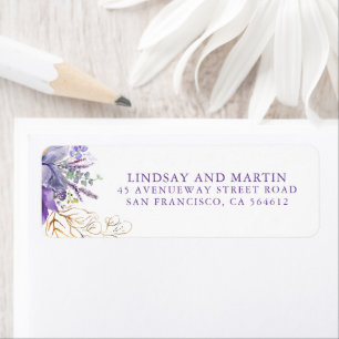 Étiquette Mariage Chic Botanique Floral Violet Lavande