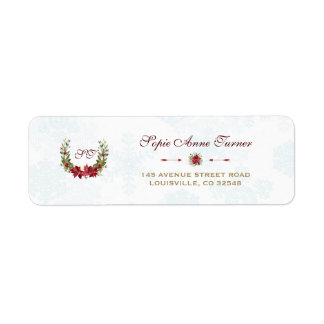 Étiquette Mariage Chic Poinsettia Wreath Winter Snowflakes