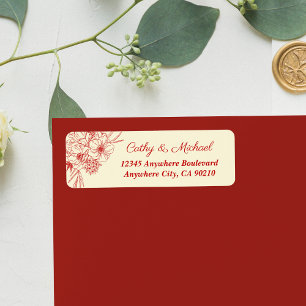 Étiquette Mariage chinois rouge beige floral adresse de reto