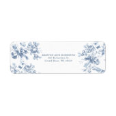 Étiquette Mariage Classique Fleurs et Rubans Bleu Français (Devant)