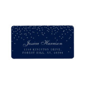 Étiquette Mariage Confetti en argent de marine bleu et de gl (Devant)