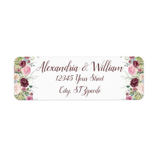 Étiquette Mariage Couple Rose romantique Adresse de retour L (Devant)