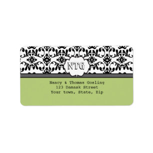 Étiquette Mariage Damask noir cime monogramme