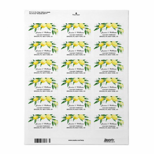 Étiquette Mariage d'aquarelle aux citrons verts en fleurs (Feuille entière)