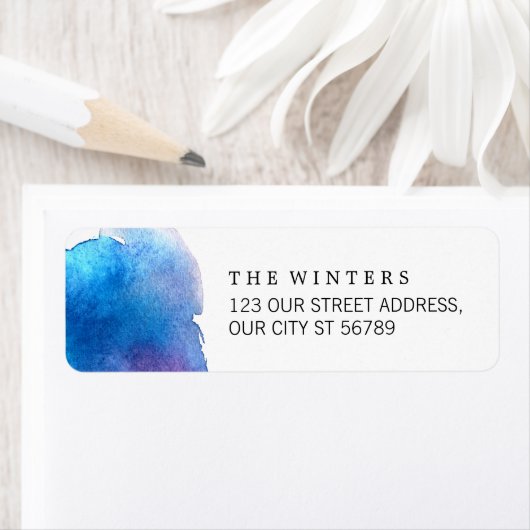 Étiquette Mariage d'aquarelle bleu (En situation)