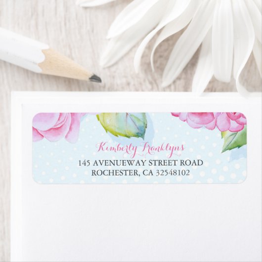 Étiquette Mariage d'aquarelle rose (En situation)