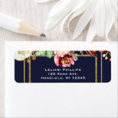 Étiquette Mariage de automne Blue & Gold Chic Bold Floral Ma (En situation)