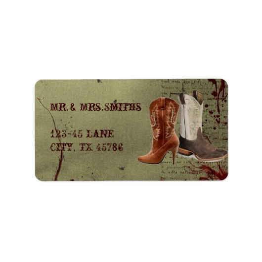 Étiquette mariage de bottes de cowboy de l'ouest (Devant)