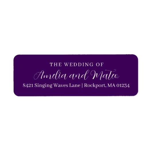 Étiquette Mariage de calligraphie violet blanc Adresse de re (Devant)
