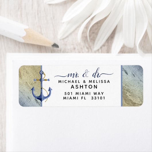 Étiquette mariage de l'événement #Nautical Navy Blue Gold Wa (En situation)