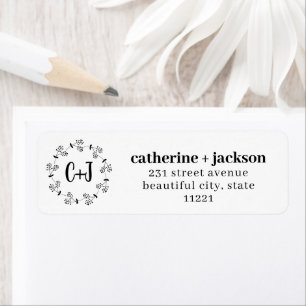 Étiquette Mariage de monogramme botanique à couronne rustiq