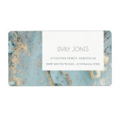ÉTIQUETTE MARIAGE DE MONOGRAMME D'AGATE D'OR BLEU DUSKY AQUA (Devant)