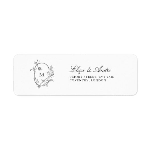 Étiquette Mariage de monogramme de la crête florale (Devant)