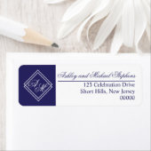 Étiquette Mariage de monogramme géométrique simple bleu blan (En situation)