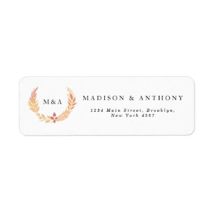 Étiquette Mariage de monogramme orangé de couronne botanique
