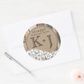 Étiquette Mariage de monogramme rustique en bois e (Enveloppe)