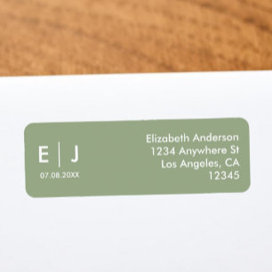 Étiquette Mariage de monogramme vert et blanc Sage