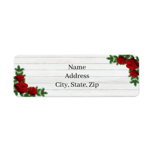 Étiquette Mariage de Noël de la branche des roses rouges et  (Devant)