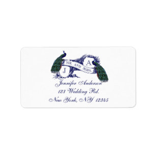 Étiquette Mariage de paon bleu marine RSVP