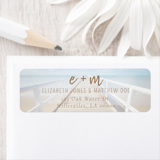Étiquette Mariage de plage à l'aquarelle (En situation)