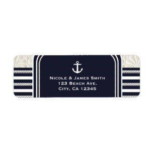 Étiquette Mariage de plage élégant bleu marine et blanc