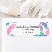 Étiquette Mariage de plumes d'aquarelle peinte (En situation)