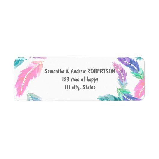 Étiquette Mariage de plumes d'aquarelle peinte (Devant)