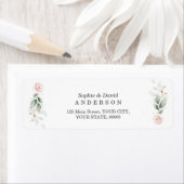 Étiquette Mariage de retour vert rose floral or Adresse (En situation)