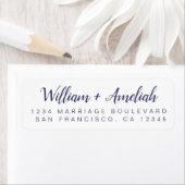Étiquette Mariage de script bleu marine Adresse de retour (En situation)