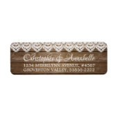 Étiquette Mariage de script rustique en bois et dentelle (Devant)