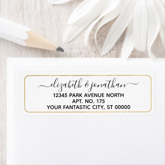 Étiquette Mariage de script simple et élégant en or (En situation)