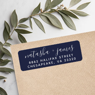 Étiquette Mariage de script stylé Navy Blue Adresse de retou