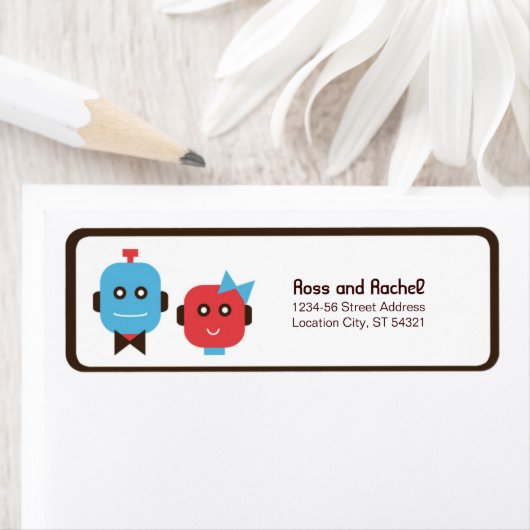 Étiquette Mariage de thème Robot mignon (En situation)