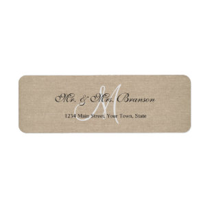 Étiquette Mariage de toile en lin rustique Monogramme initia