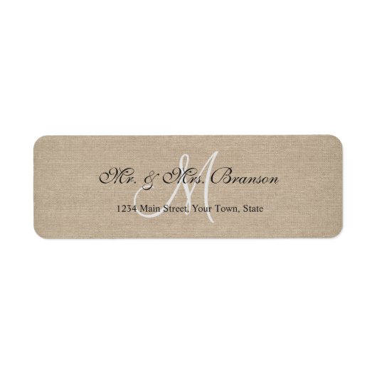Étiquette Mariage de toile en lin rustique Monogramme initia (Devant)