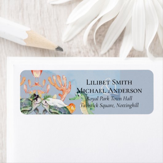 Étiquette Mariage de tortues de mer avec mariée et chambre (En situation)