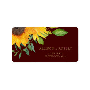 Étiquette Mariage de tournesols de Bourgogne rustique