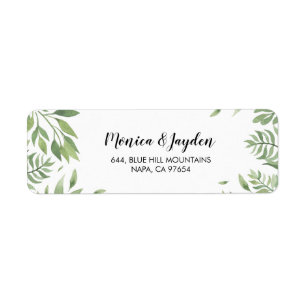 Étiquette Mariage de verdure d'aquarelle Adresse de retour