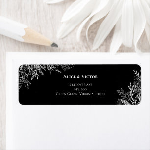Étiquette Mariage de verdure noir et blanc Adresse de retour