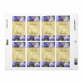Étiquette Mariage de vin d'or floral Iris violet (Feuille entière)