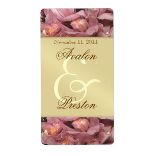 Étiquette Mariage de vin rose Orchidées Or